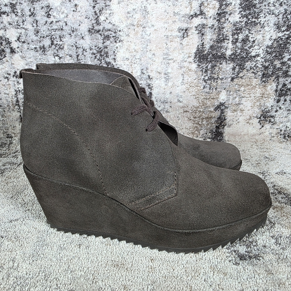 Pedro Garcia Women's Suede Ankle Wedge Booties Grey Size 38.5/8.5